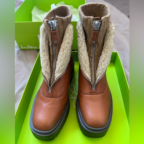 NIB Sam Edelman Linds Platform Boots Brown Zippered Sock Winter Size 7.5 New - Picture 2 of 10
